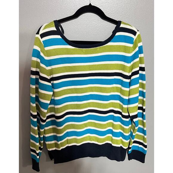 Bianca Nygard Knit Sweater Large Striped‎ Blue Green Black Long Sleeve - Picture 2 of 4